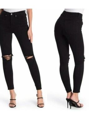 Good American Good Legs Black Distressed High-Rise Skinny Jeans - Women